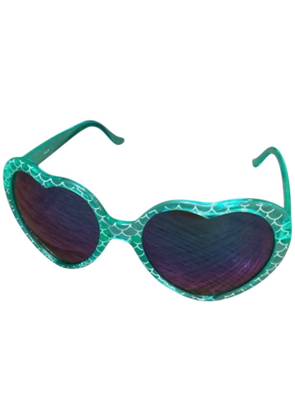 Limited Too Teal Mermaid Scale Sunglasses with Green Sequin Case EUC